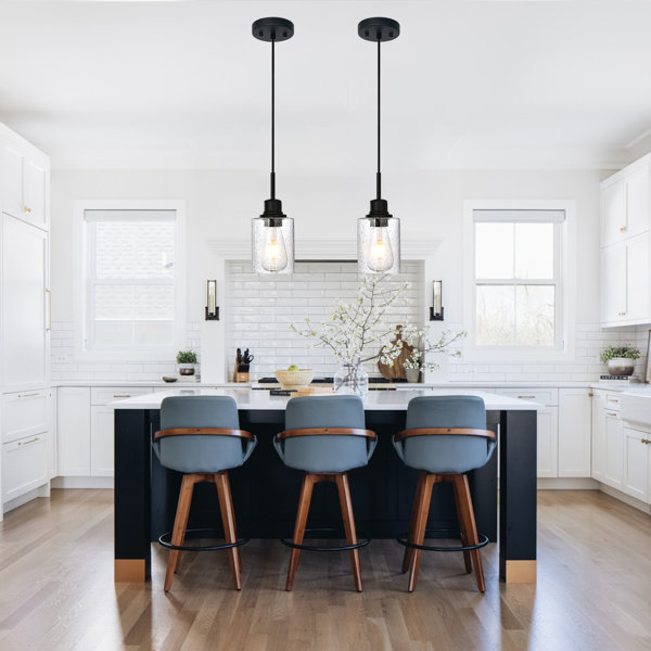 Breakwater Bay Modern Black Farmhouse Pendant Light With Seeded Glass ...
